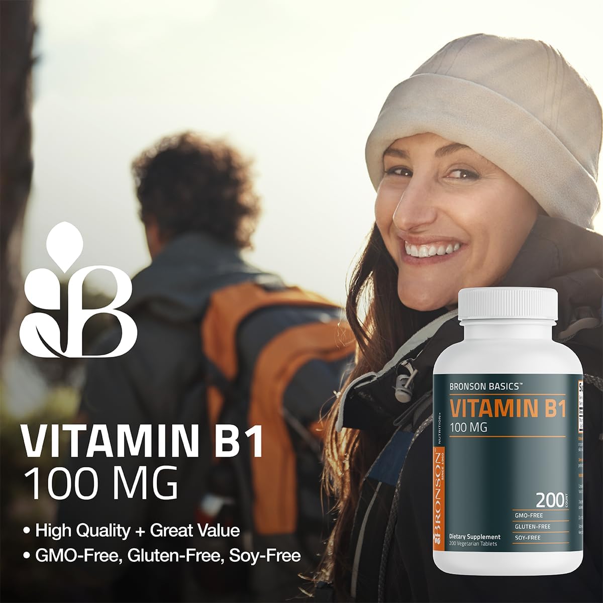 Bronson Vitamin B1 100mg - Non-GMO - 200 Vegetarian Tablets - High Quality Dietary Supplement