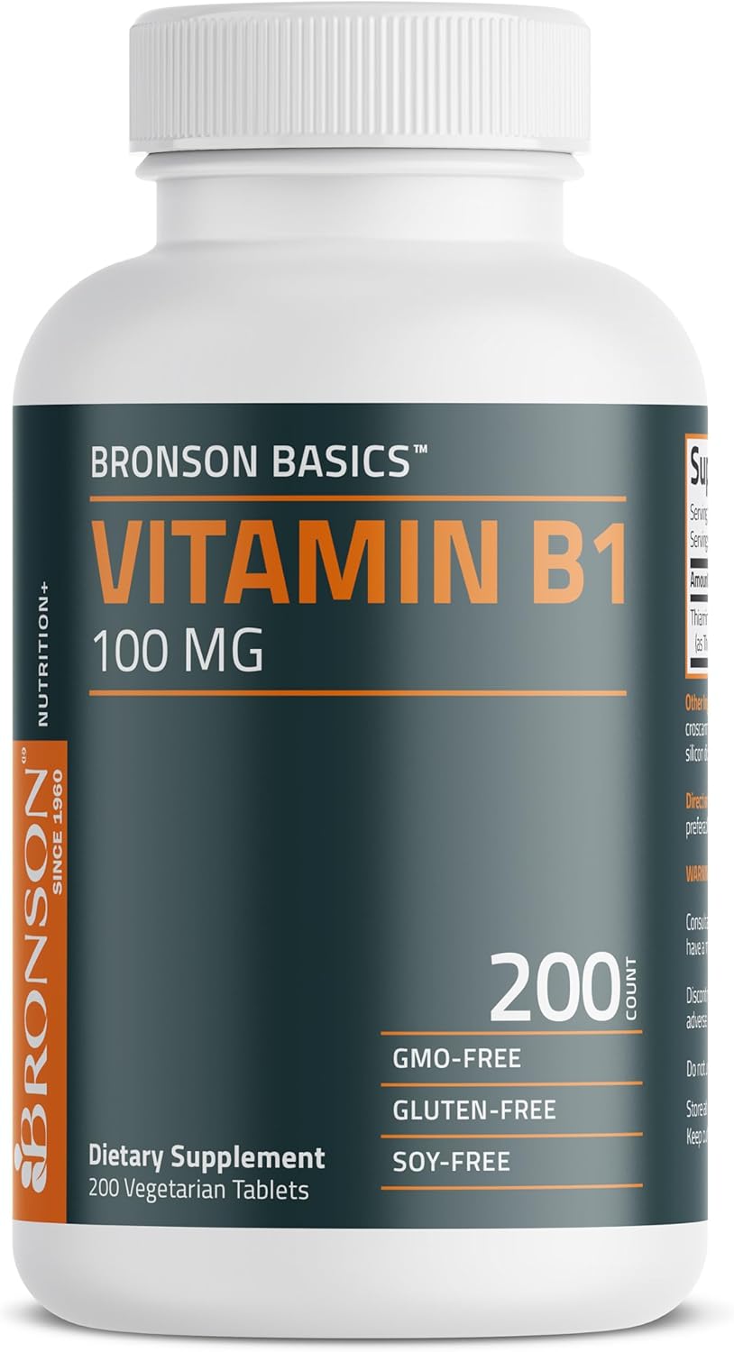 Bronson Vitamin B1 100mg - Non-GMO - 200 Vegetarian Tablets - High Quality Dietary Supplement