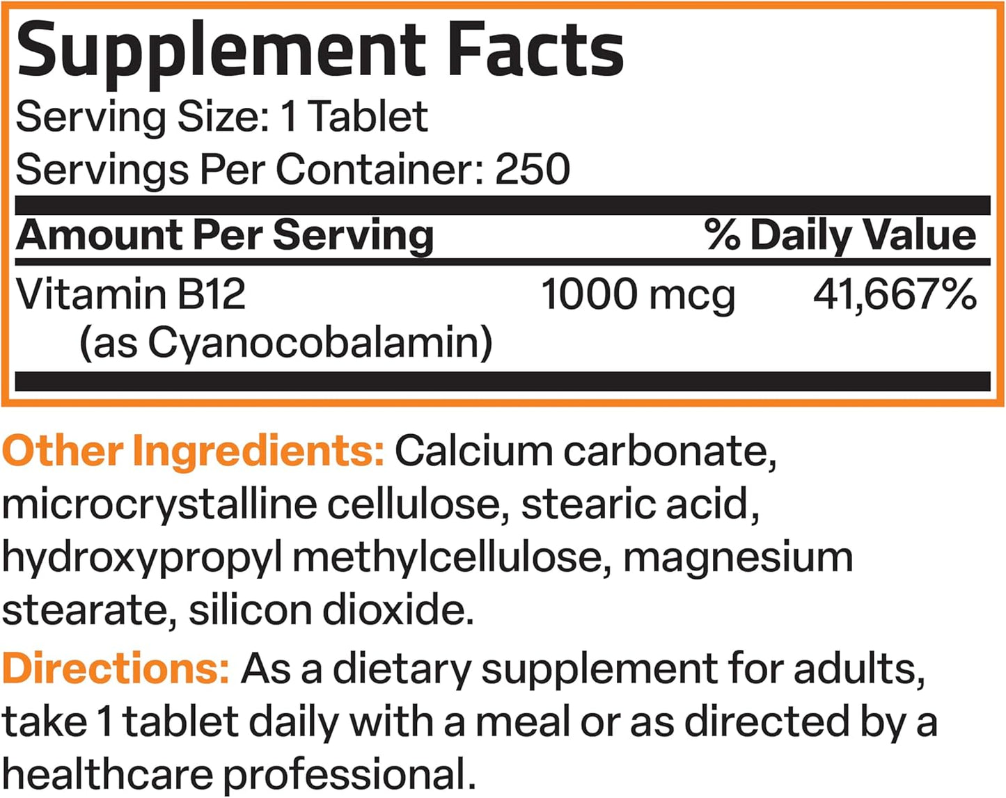 Bronson Vitamin B12 1000 mcg Sustained Release Tablets - Non GMO, 250 Count - Promotes Nervous System Health, Brain Function, Energy