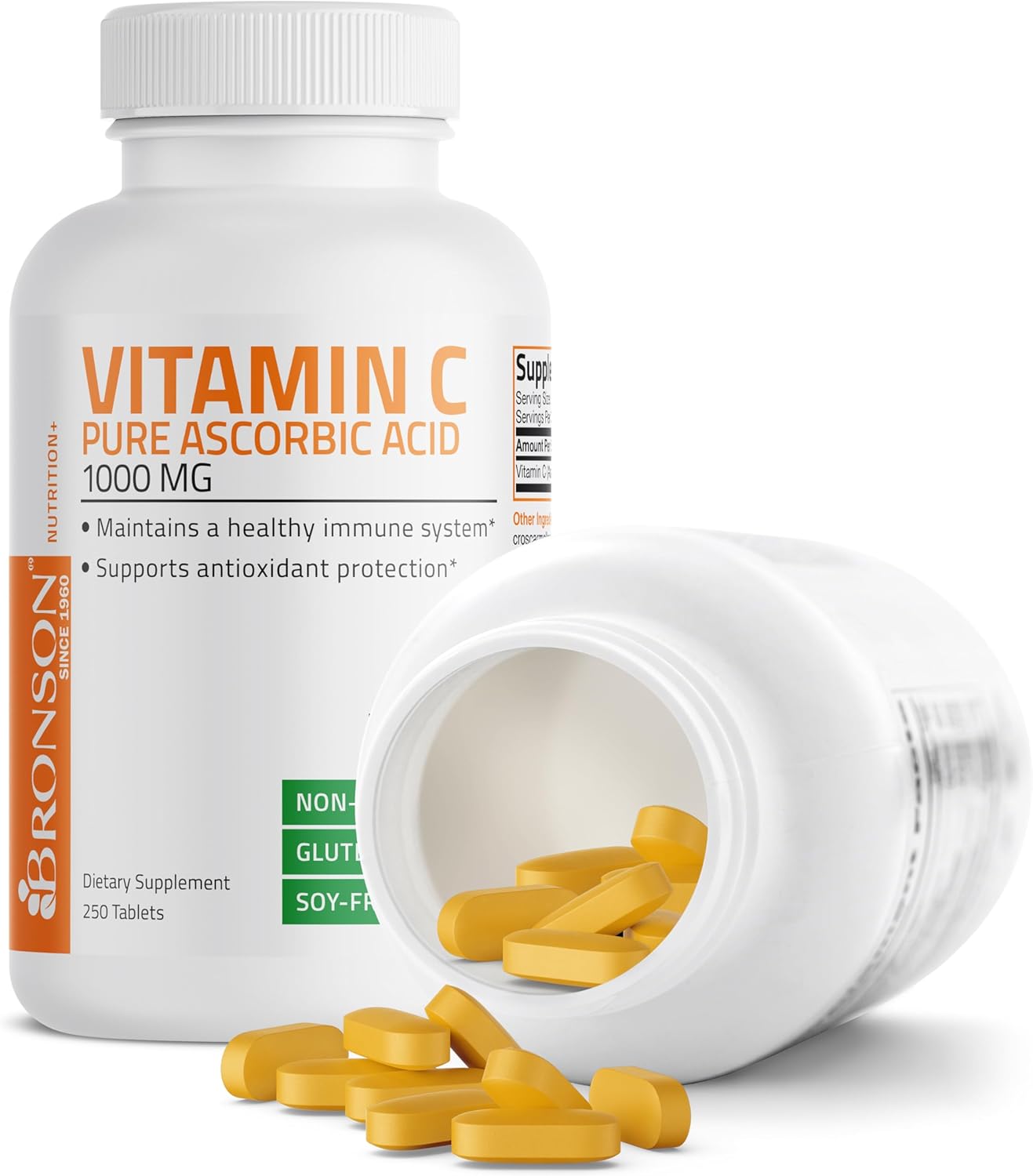 Bronson Vitamin C 1000mg Tablets - Non-GMO Ascorbic Acid for Immune Support & Antioxidant Protection - 250 Count