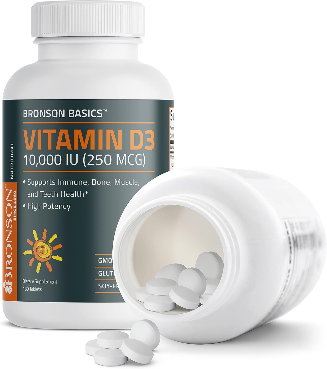 Bronson Vitamin D3 10,000 IU (250 MCG) Tablets for Healthy Muscles & Immune System, Non-GMO - 180 Count