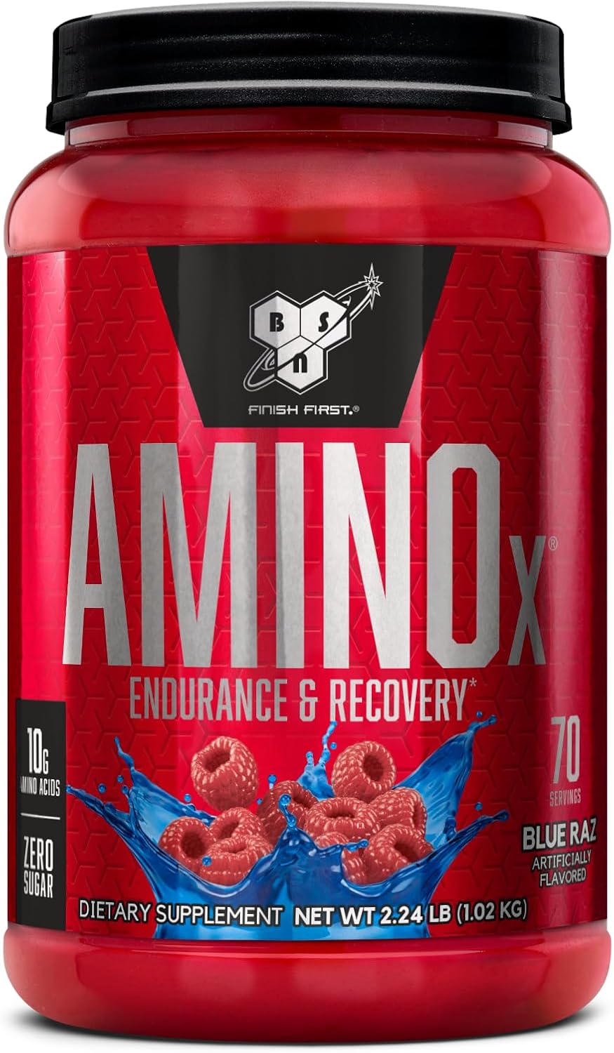 BSN Amino X Blue Raz Powder - Muscle Recovery & Endurance with BCAAs - Keto Friendly, Caffeine Free - 70 Servings