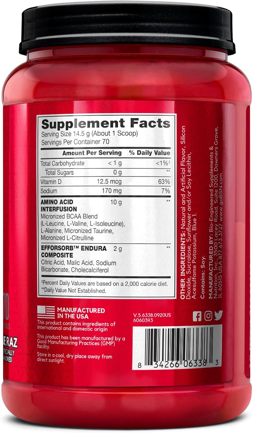 BSN Amino X Blue Raz Powder - Muscle Recovery & Endurance with BCAAs - Keto Friendly, Caffeine Free - 70 Servings