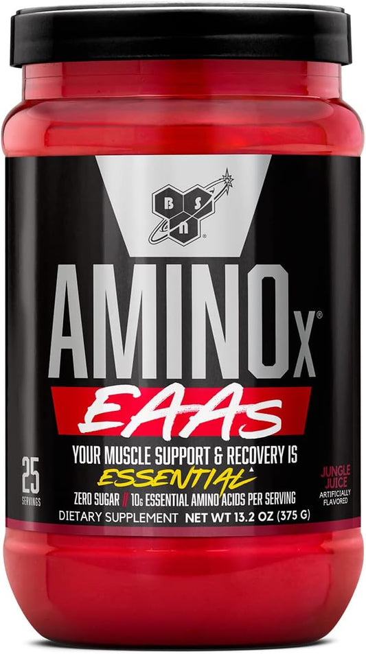 BSN Amino X EAAs: Jungle Juice Flavor, 10g Amino Acids, 5g BCAAs, Sugar-Free, Caffeine-Free, 25 Servings