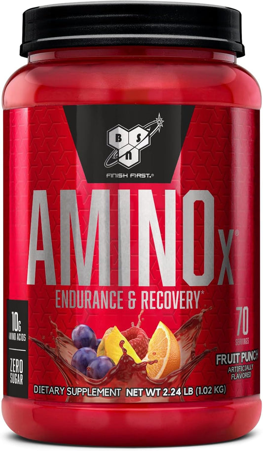 BSN Amino X Fruit Punch Powder - Muscle Recovery & Endurance with BCAAs, 10g Amino Acids, Keto Friendly - 70 Servings