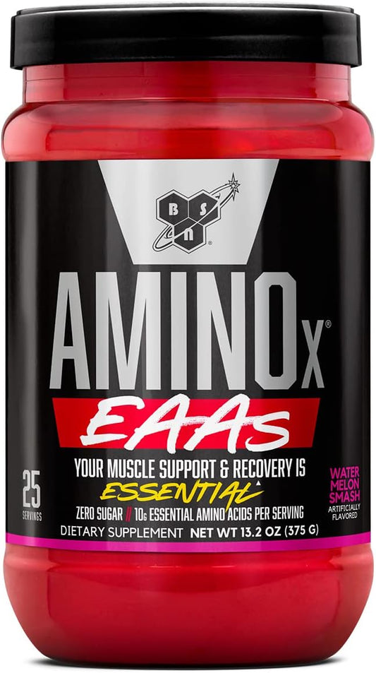 BSN Amino X Watermelon Splash: 10g EAAs, 5g BCAAs, Muscle Recovery & Endurance, Caffeine Free, Zero Sugar, 25 Servings