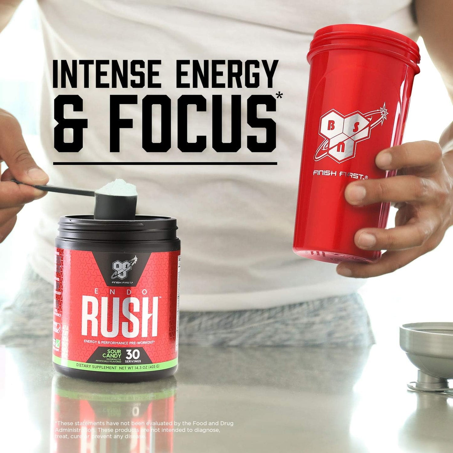 BSN Endorush Pre Workout Powder - Energy Supplement with 300mg Caffeine, Beta-Alanine, Creatine - Sour Candy Flavor, 30 Servings