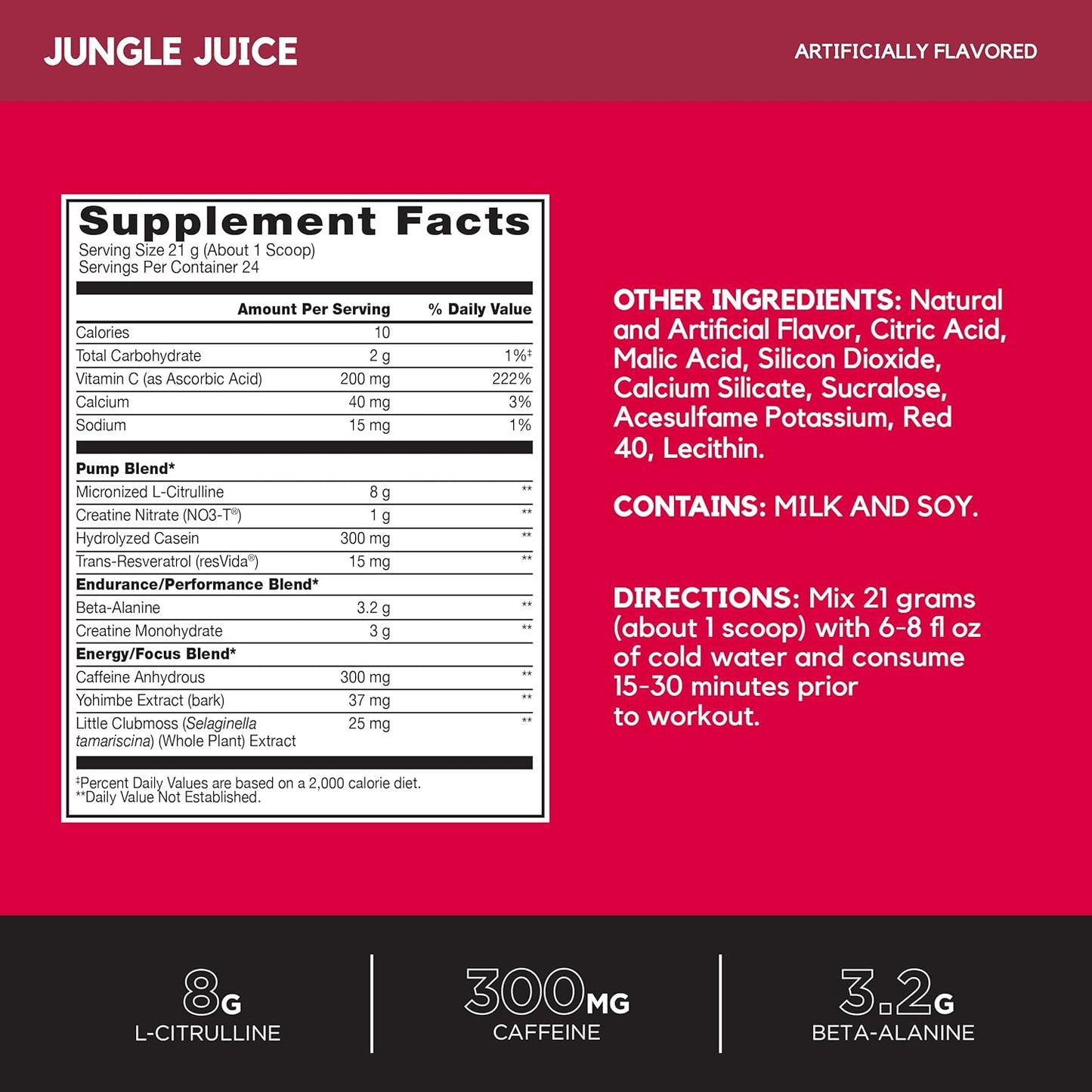 BSN N.O.-XPLODE Vaso Pre Workout Powder - Jungle Juice Flavor, 8g L-Citrulline, 3.2g Beta-Alanine, Energy Boost - 24 Servings