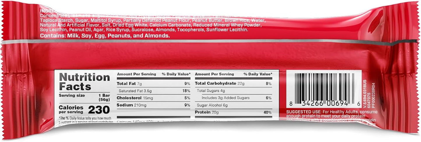 BSN Protein Crisp Bar, Peanut Butter Crunch, 12 Count - Whey Protein & Fiber, Gluten Free Snack Bars