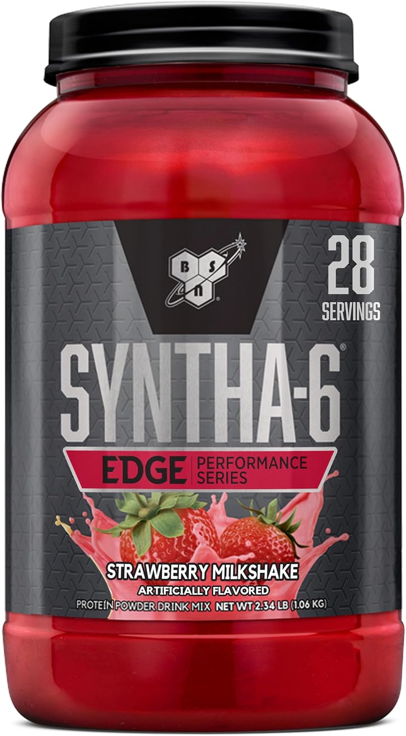 BSN SYNTHA-6 Edge Strawberry Protein Powder - 24g Protein, Low Sugar - 28 Servings