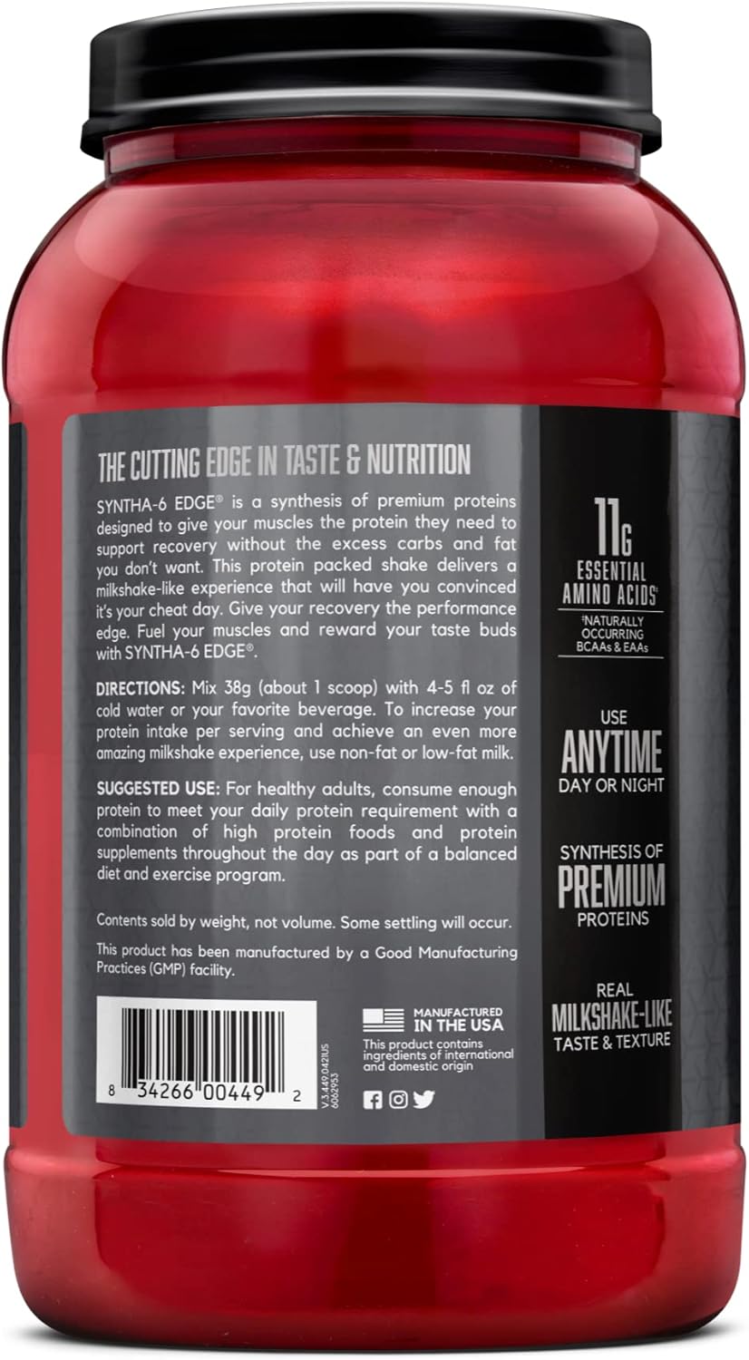 BSN SYNTHA-6 Edge Strawberry Protein Powder - 24g Protein, Low Sugar - 28 Servings