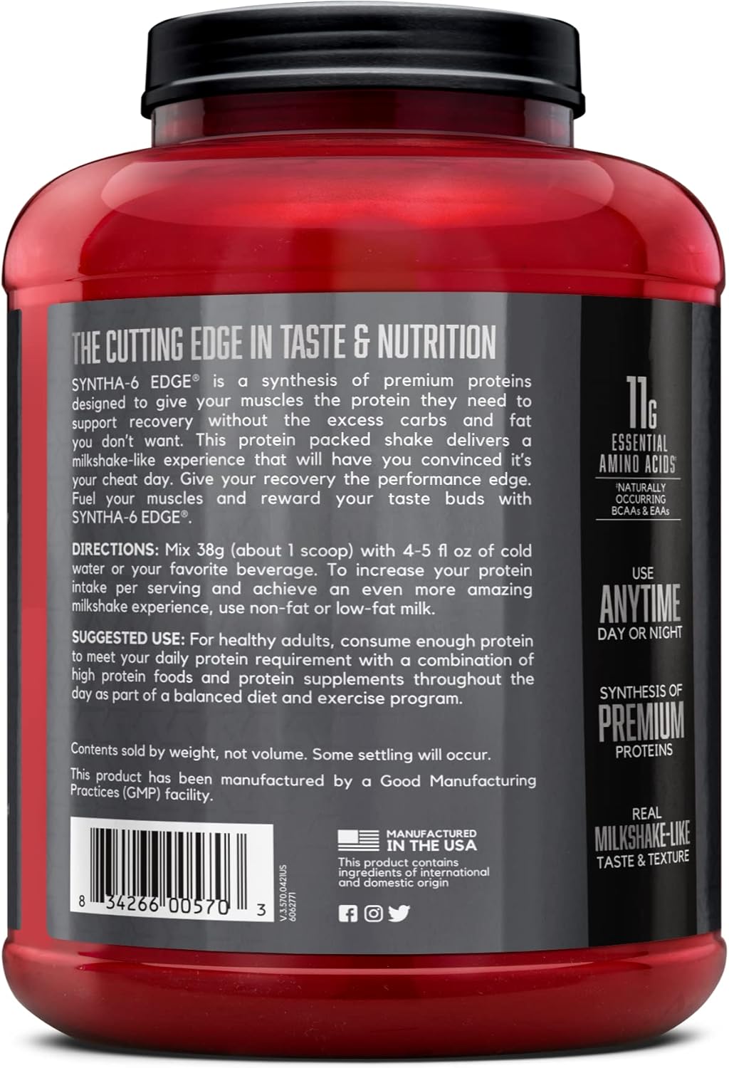 BSN SYNTHA-6 Edge Vanilla Protein Powder - 24g Protein with Hydrolyzed Whey, Micellar Casein, Milk Protein Isolate - Low Sugar, 48 Servings