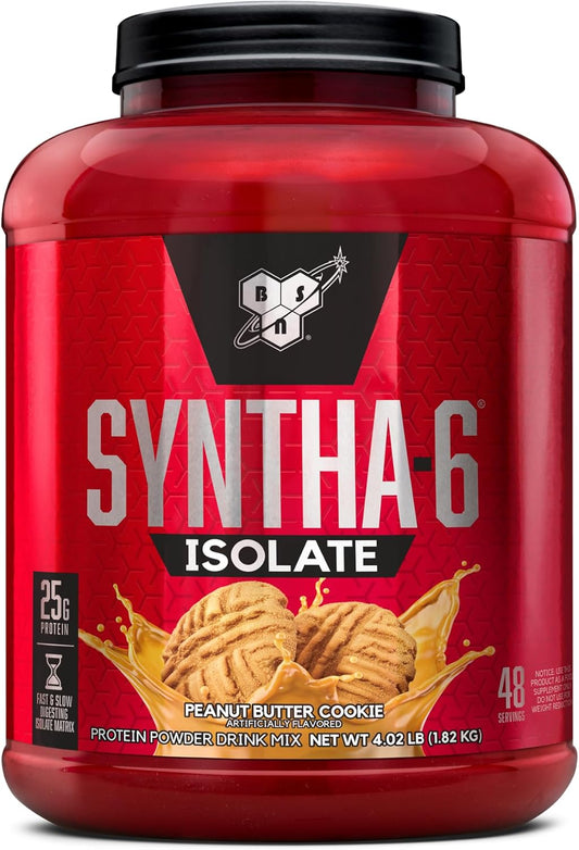 BSN SYNTHA-6 Isolate Protein Powder, Peanut Butter Cookie Flavor, 48 Servings, Whey Protein Isolate, Milk Protein Isolate