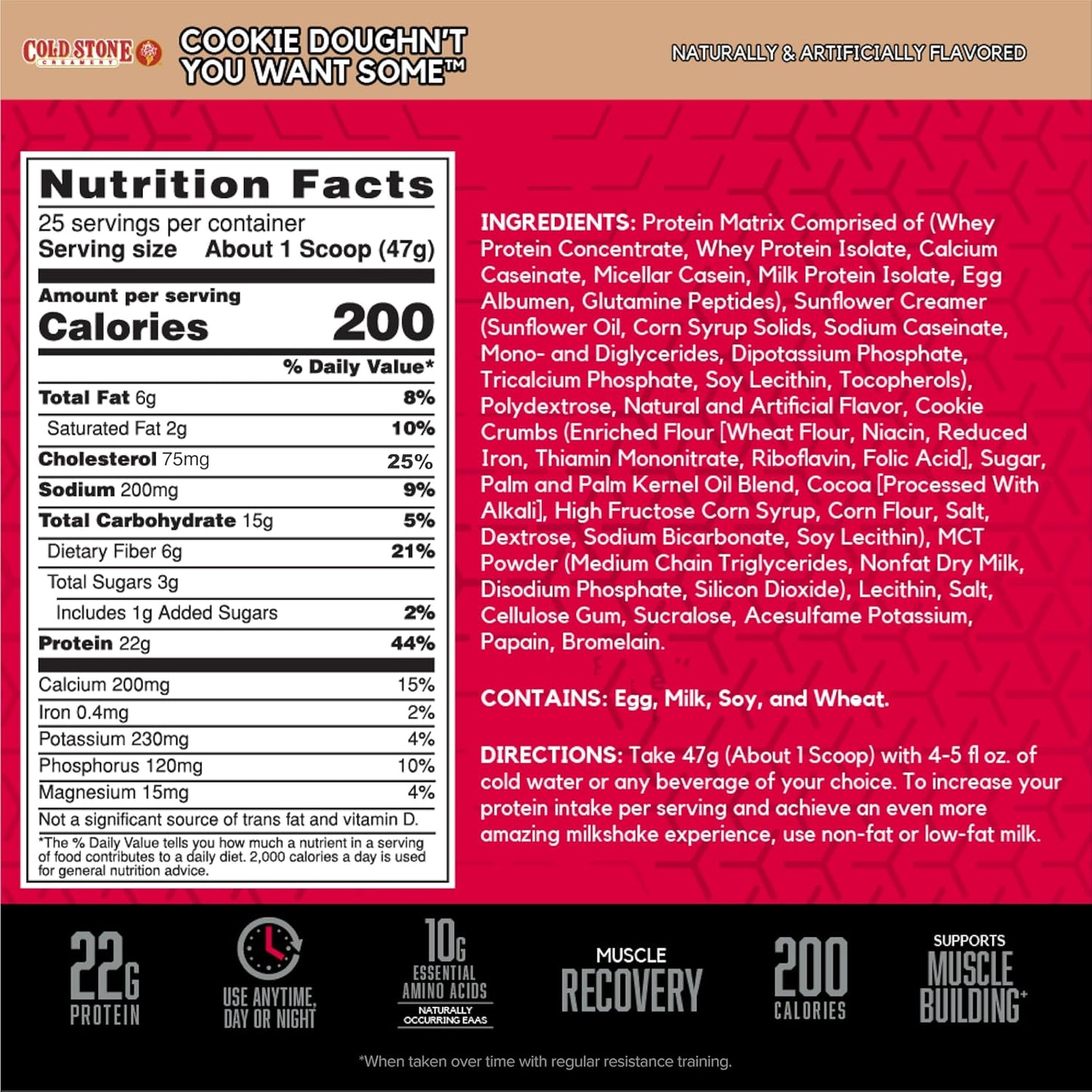 BSN Syntha-6 Whey Protein Powder - Cold Stone Creamery Cookie Dough Flavor - 25 Servings
