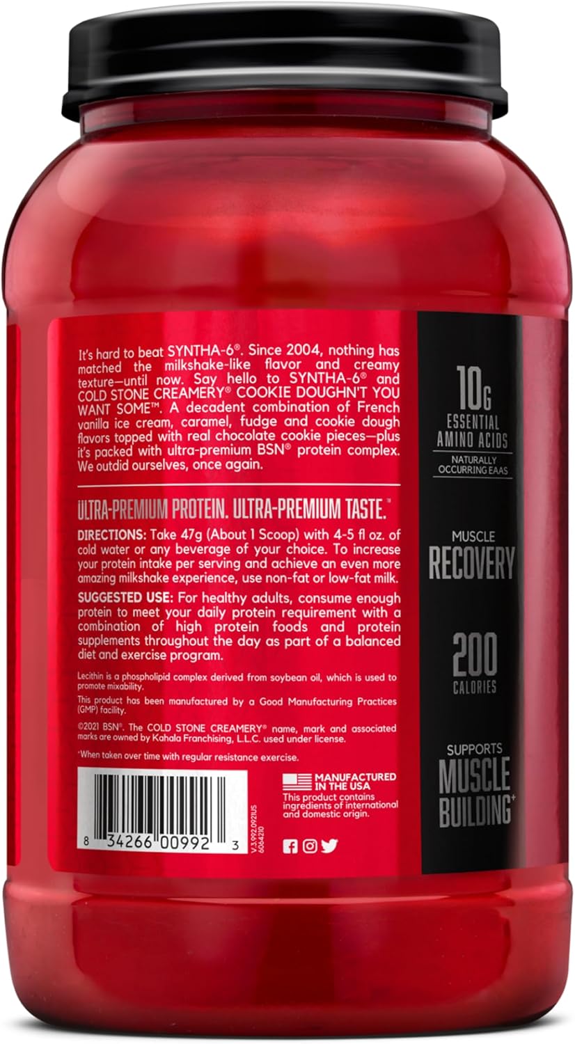 BSN Syntha-6 Whey Protein Powder - Cold Stone Creamery Cookie Dough Flavor - 25 Servings