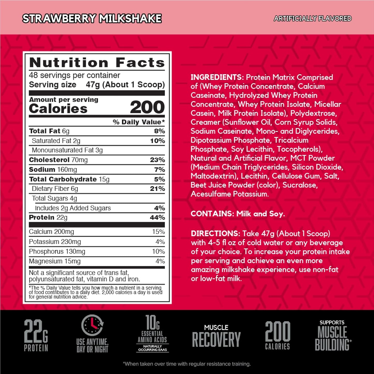 BSN SYNTHA-6 Whey Protein Powder - Strawberry Milkshake Flavor, 48 Servings