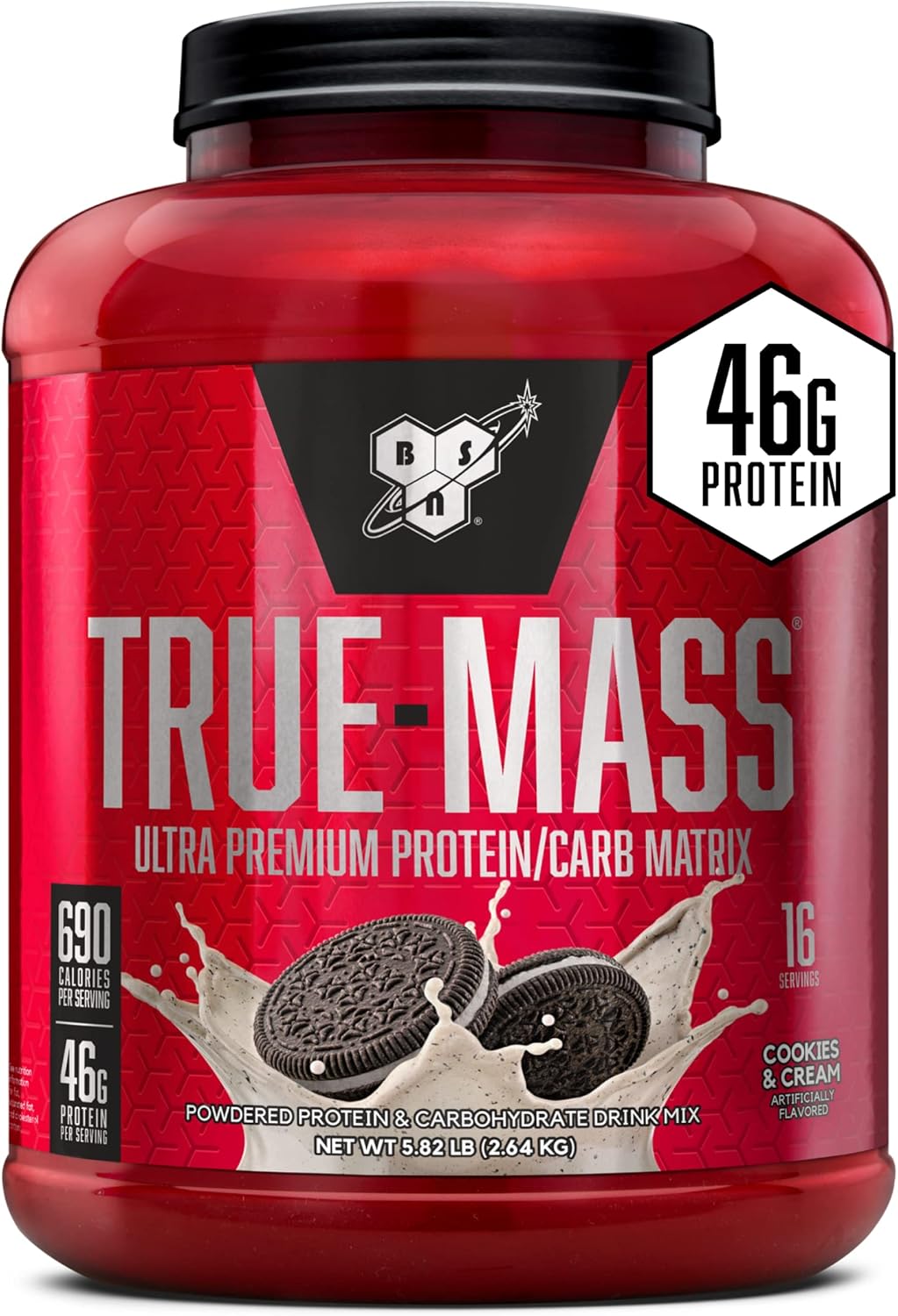 BSN TRUE-MASS Muscle Mass Gainer Protein Powder, Cookies & Cream, 5.82 lb - Weight Gainer Supplement