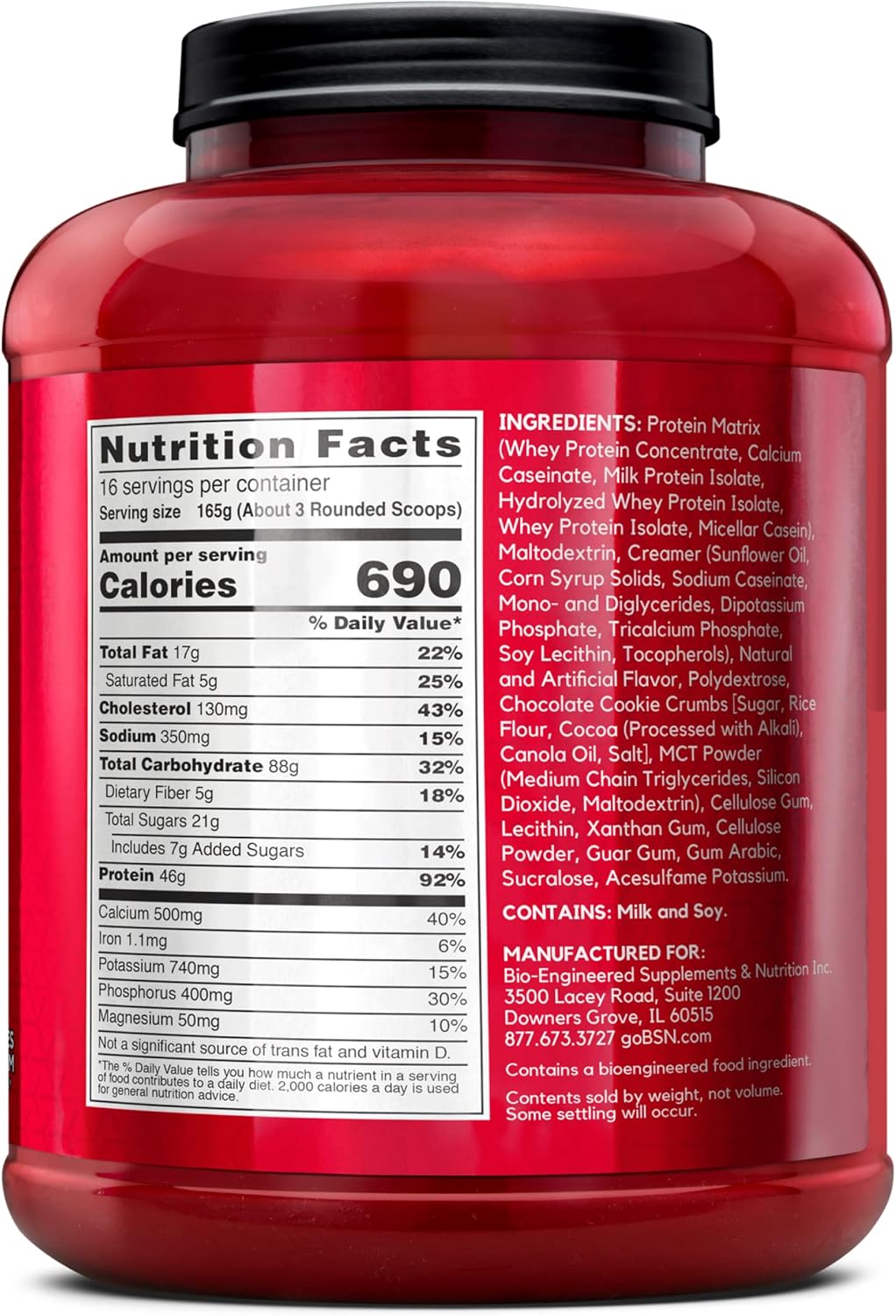 BSN TRUE-MASS Muscle Mass Gainer Protein Powder, Cookies & Cream, 5.82 lb - Weight Gainer Supplement