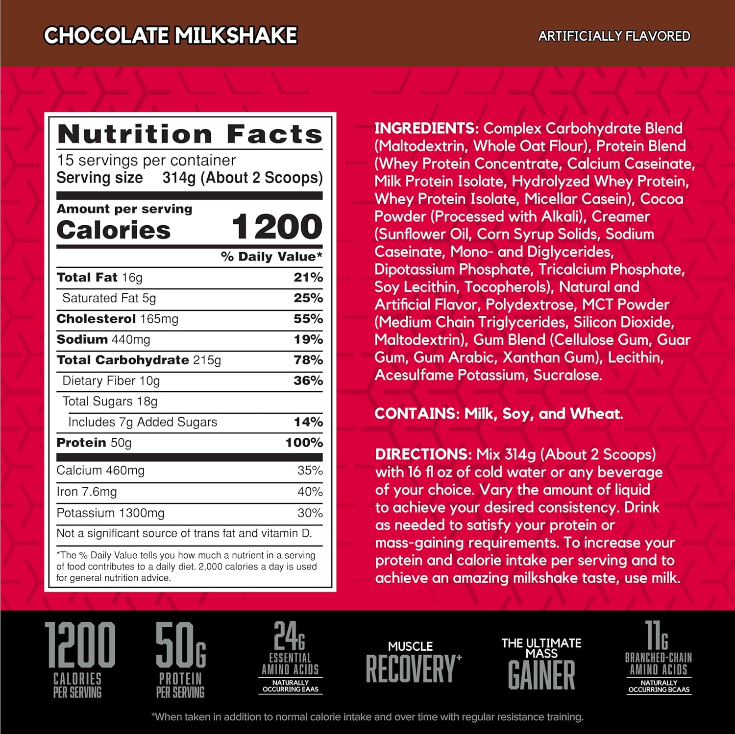 BSN TRUE-MASS Weight Gainer Chocolate Milkshake Protein Powder 10.38 Pound - Muscle Mass Gainer