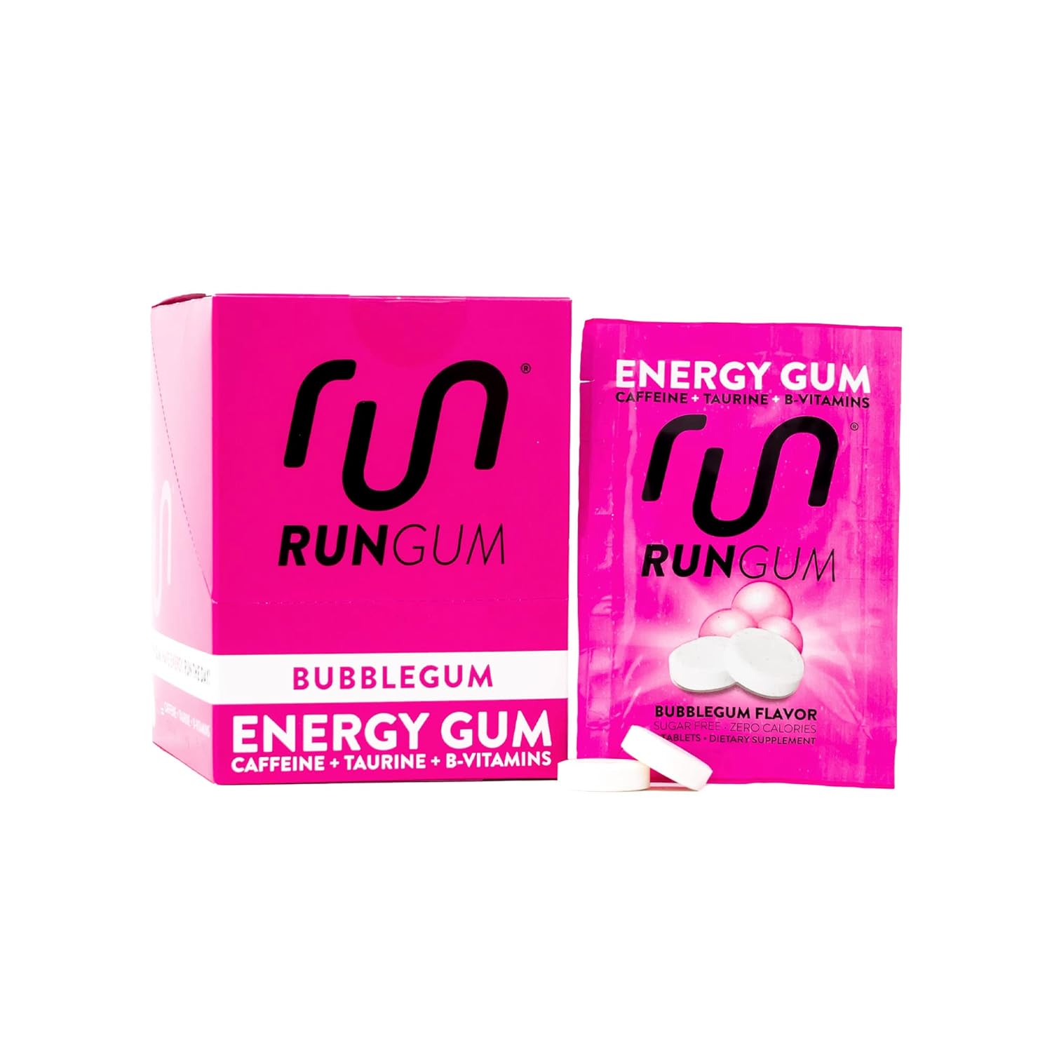 Bubblegum Energy Chewing Gum 50mg Caffeine Taurine & B-Vitamins, 24 Pieces x 12 Pack - Sugar Free, Zero Calorie, No Aspartame, Gluten Free - BoostGo Australia
