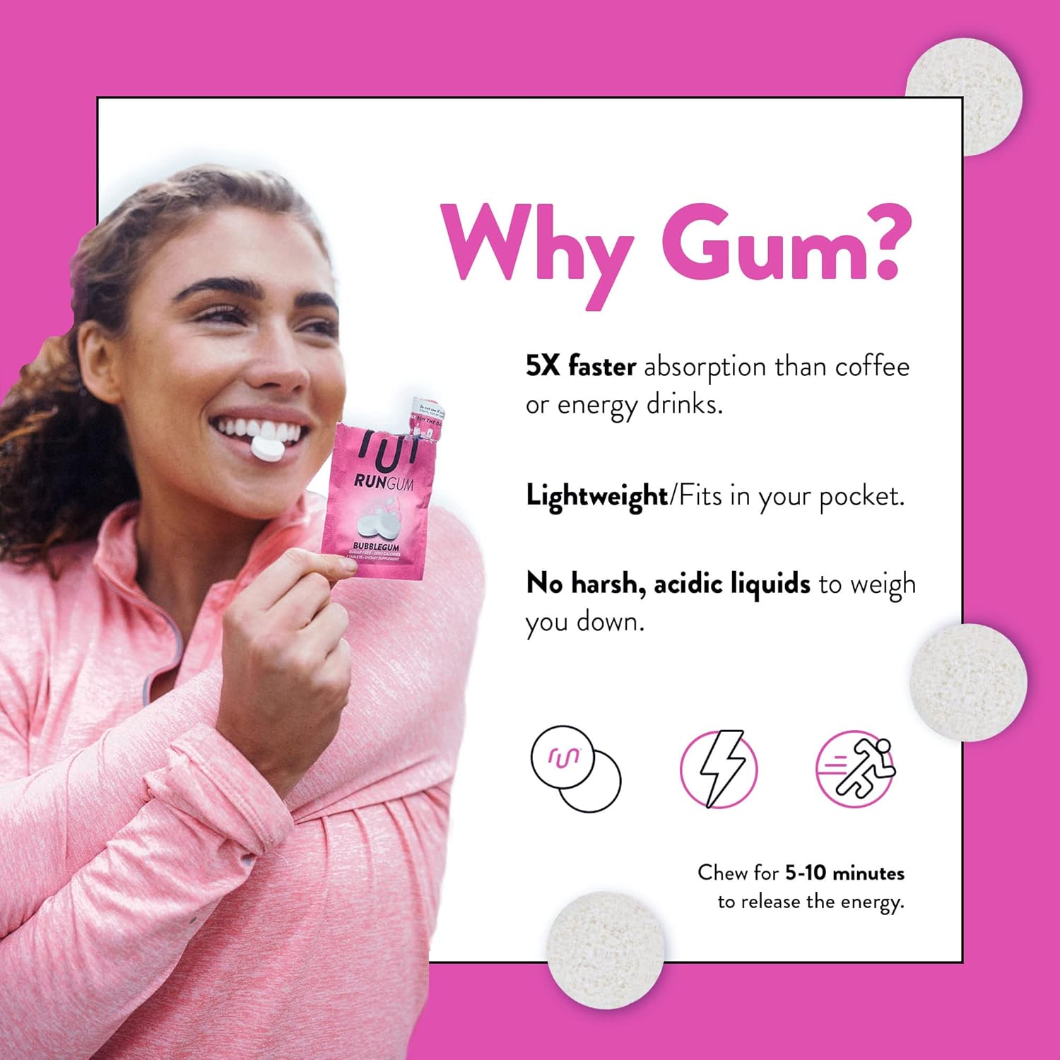 Bubblegum Energy Chewing Gum 50mg Caffeine Taurine & B-Vitamins, 24 Pieces x 12 Pack - Sugar Free, Zero Calorie, No Aspartame, Gluten Free - BoostGo Australia