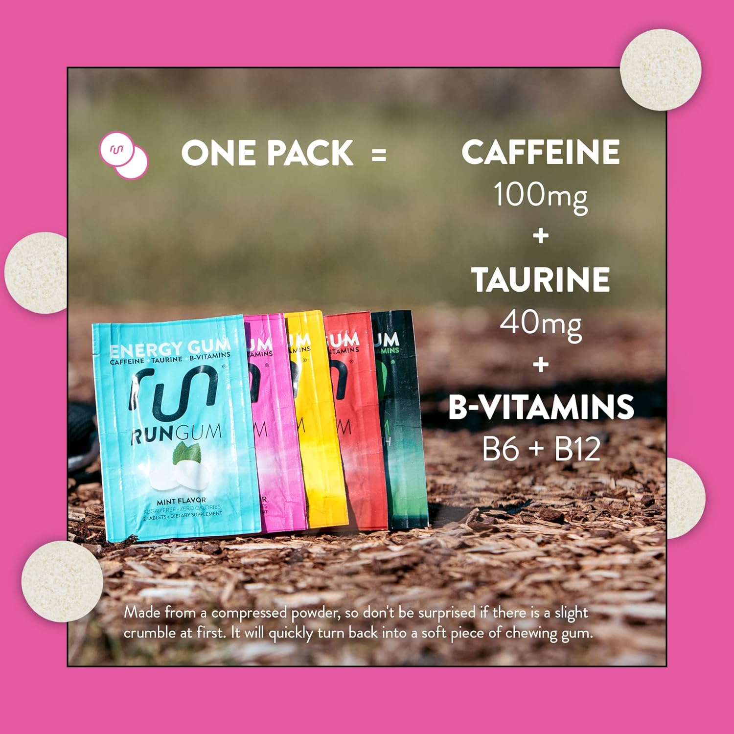 Bubblegum Energy Chewing Gum 50mg Caffeine Taurine & B-Vitamins, 24 Pieces x 12 Pack - Sugar Free, Zero Calorie, No Aspartame, Gluten Free - BoostGo Australia