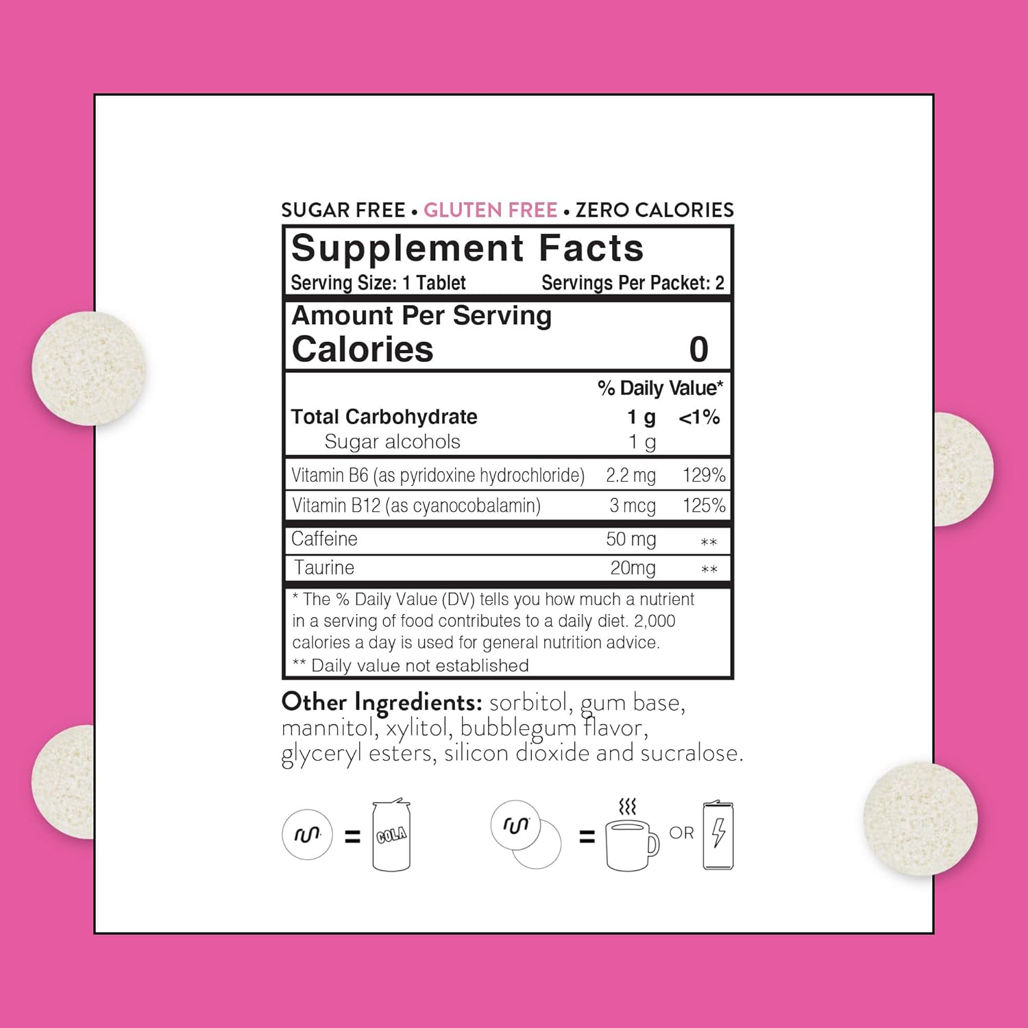 Bubblegum Energy Chewing Gum 50mg Caffeine Taurine & B-Vitamins, 24 Pieces x 12 Pack - Sugar Free, Zero Calorie, No Aspartame, Gluten Free - BoostGo Australia