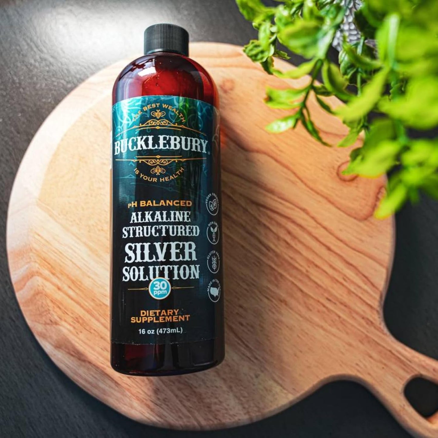 BUCKLEBURY pH Balanced Silver Solution - Alkaline Structured Liquid for Immune Support - 30ppm, 16 oz - Gluten Free