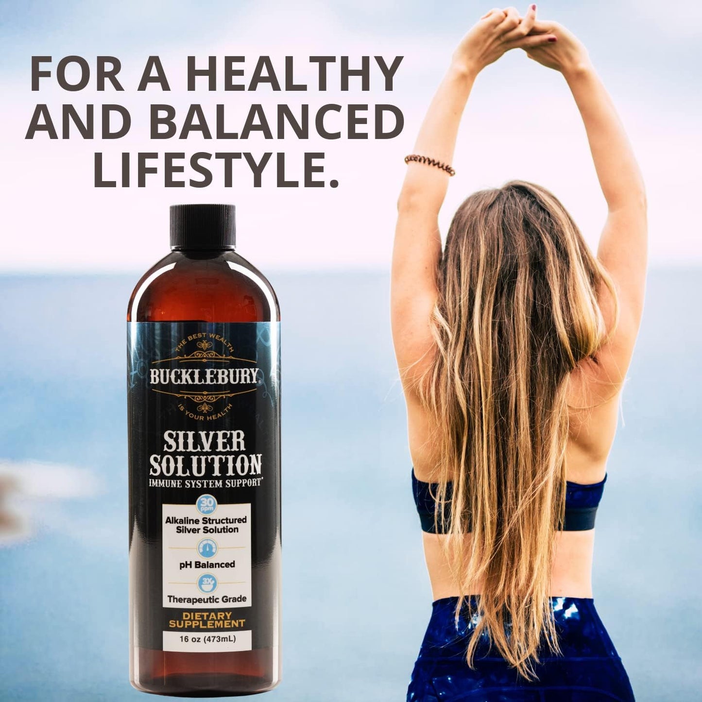 BUCKLEBURY pH Balanced Silver Solution - Alkaline Structured Liquid for Immune Support - 30ppm, 16 oz - Gluten Free