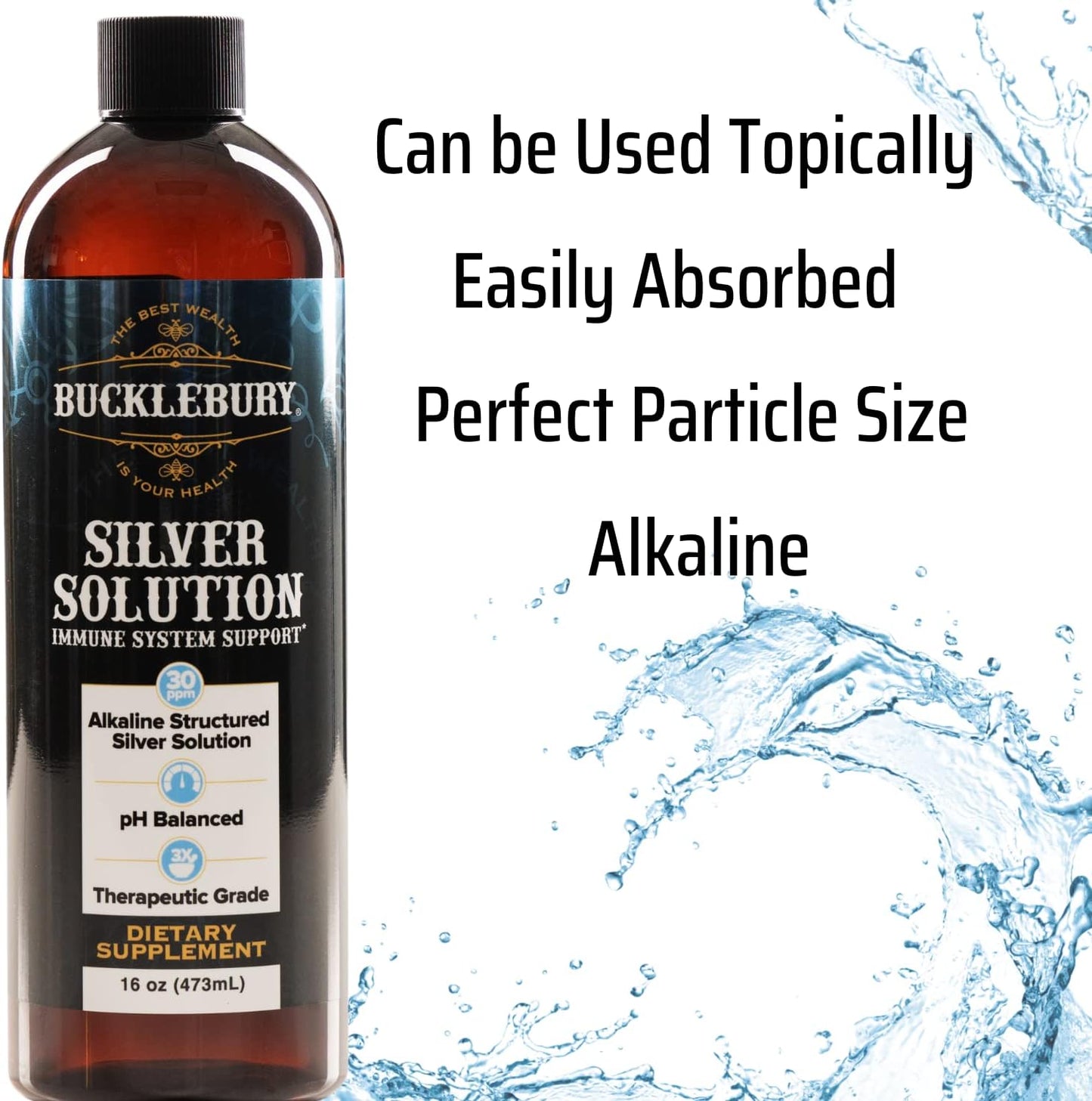 BUCKLEBURY pH Balanced Silver Solution - Alkaline Structured Liquid for Immune Support - 30ppm, 16 oz - Gluten Free