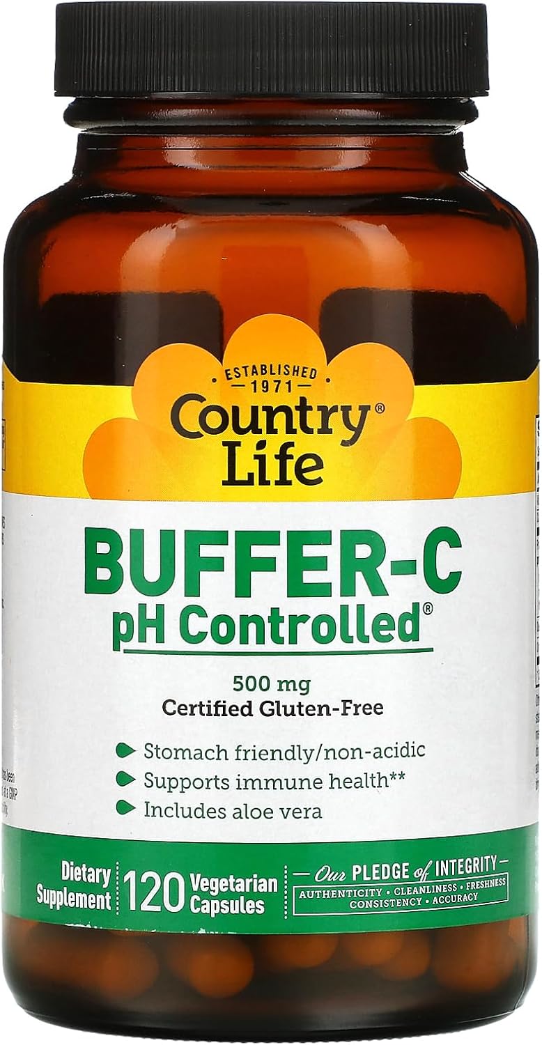 Buffer-C 500 mg Vitamin C Capsules - 120 Count, Vegetarian Formula by Country Life