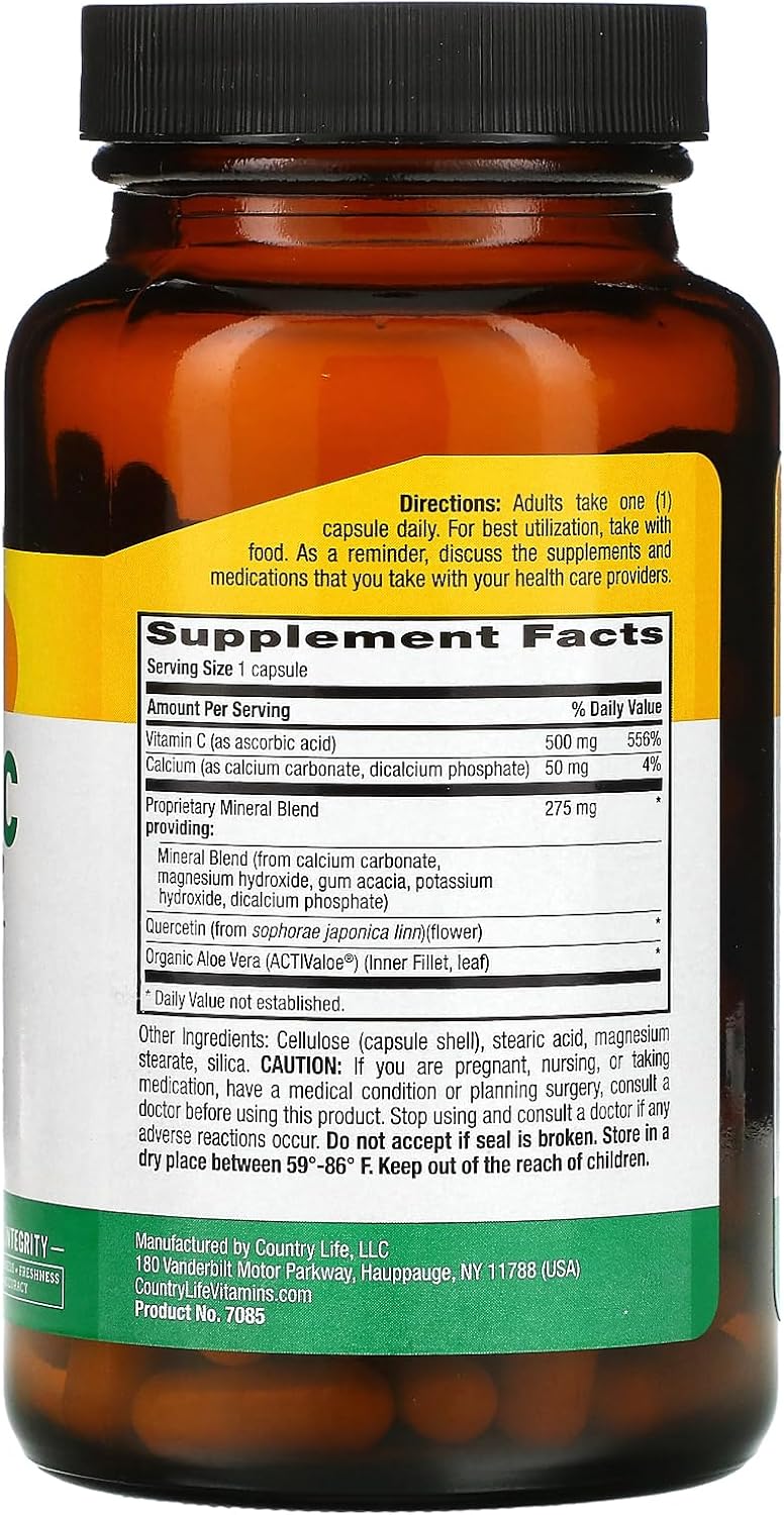 Buffer-C 500 mg Vitamin C Capsules - 120 Count, Vegetarian Formula by Country Life