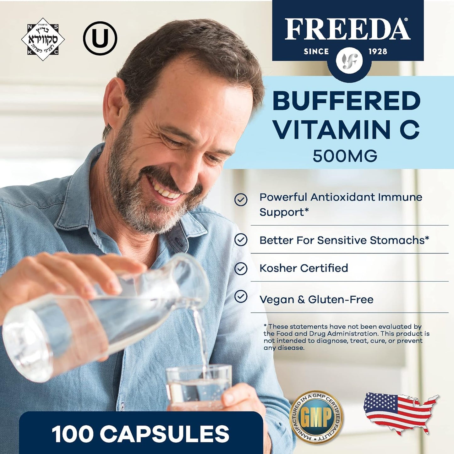 Buffered Vitamin C 500mg Capsules - Powerful Antioxidant Immune Support - Gentle on Stomach - Kosher - Vitamin C Supplement (100 Count)
