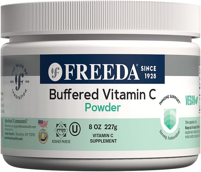 Buffered Vitamin C Powder - Kosher & Sugar Free Immune Support Drink - Gentle on Stomach - Antioxidant Supplement (8 oz)