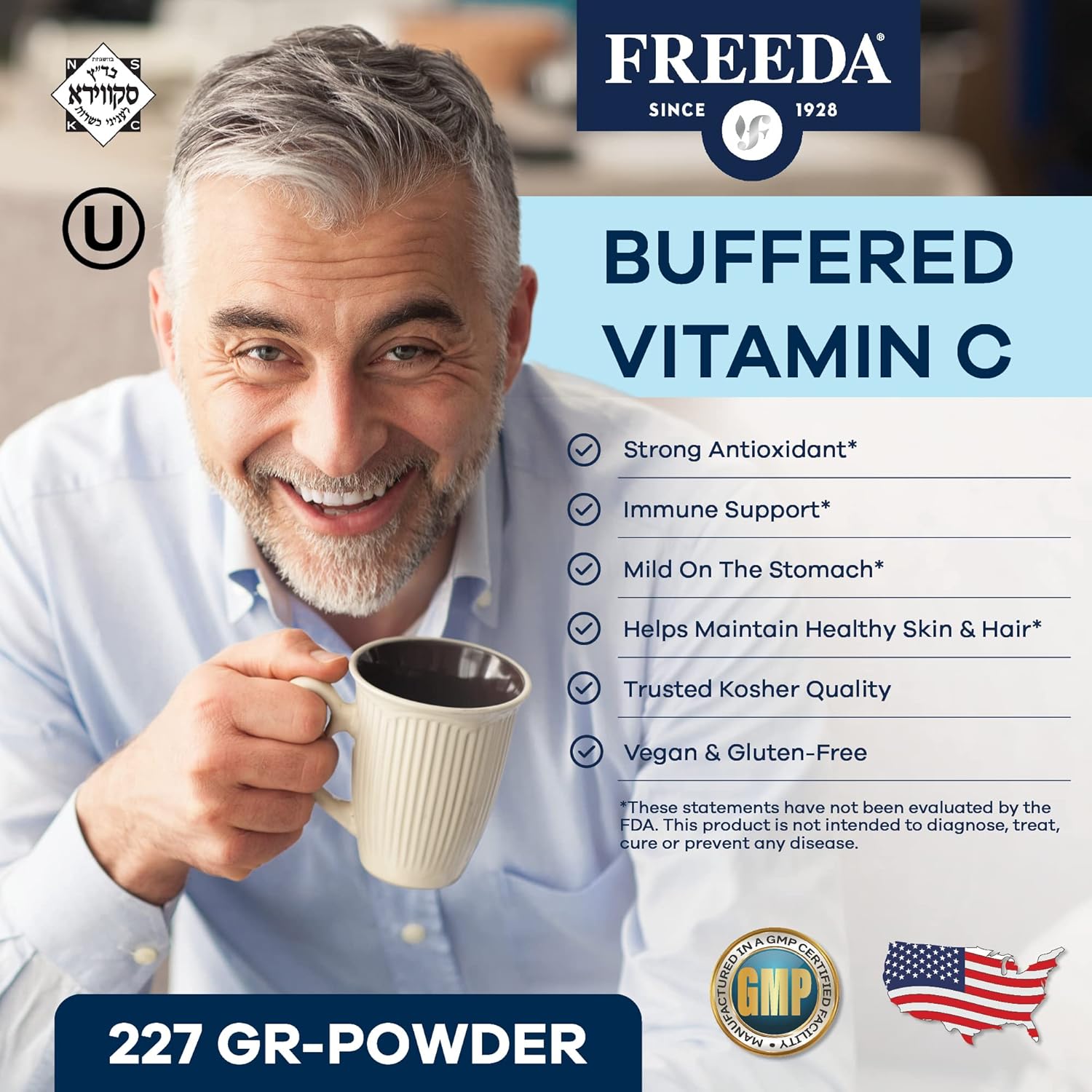 Buffered Vitamin C Powder - Kosher & Sugar Free Immune Support Drink - Gentle on Stomach - Antioxidant Supplement (8 oz)