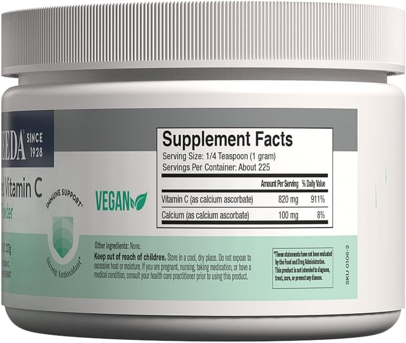 Buffered Vitamin C Powder - Kosher & Sugar Free Immune Support Drink - Gentle on Stomach - Antioxidant Supplement (8 oz)