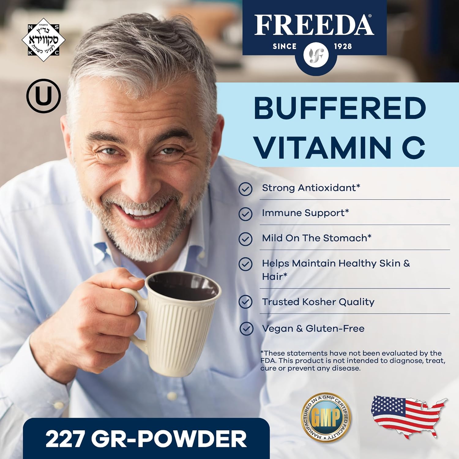 Buffered Vitamin C Powder with Calcium Ascorbate - Sugar-Free Immune Support Drink - Gentle on Stomach - Kosher - Powerful Antioxidant - Vitamin C Supplement (5 oz)
