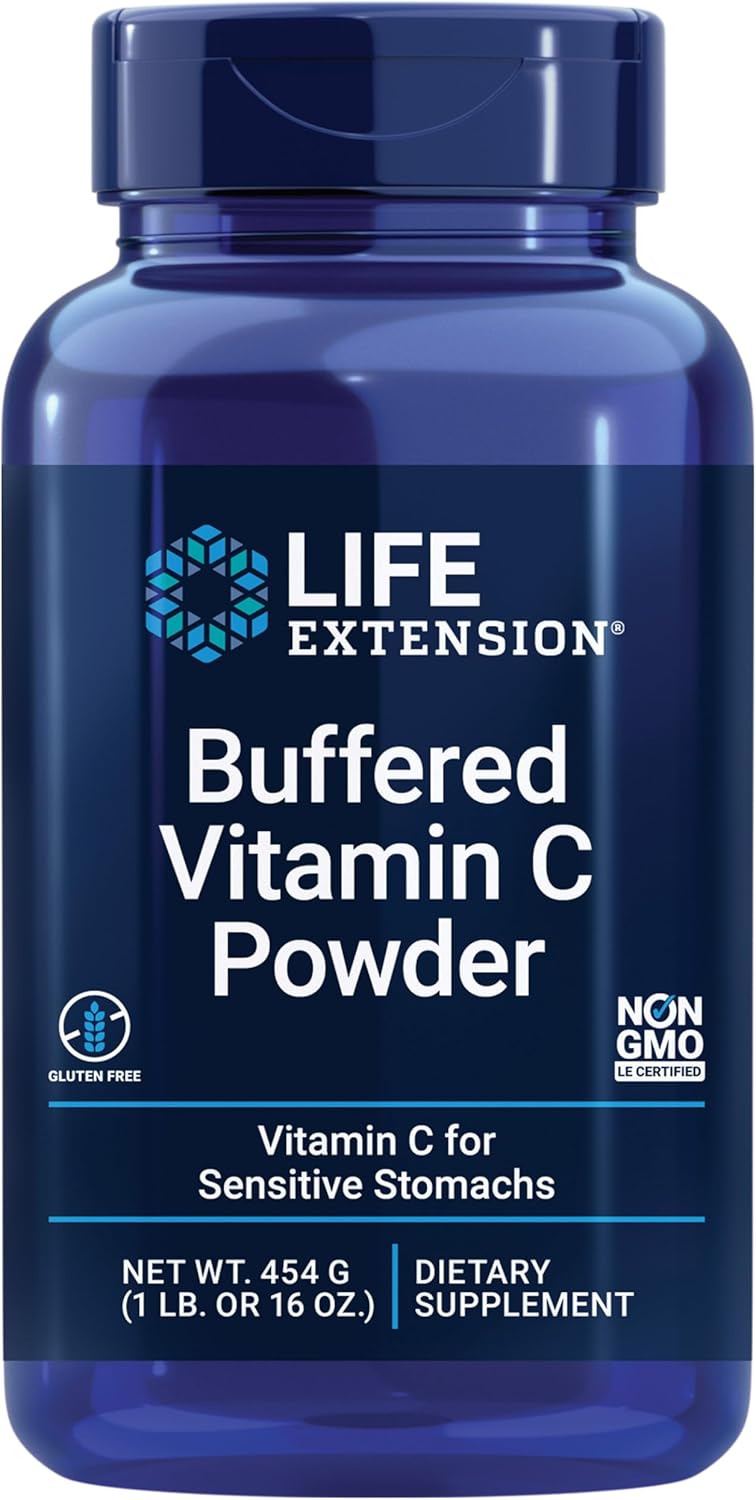 Buffered Vitamin C Powder with Minerals for Sensitive Stomachs - 454g, 84 Servings - Gluten Free, Non-GMO, Vegetarian