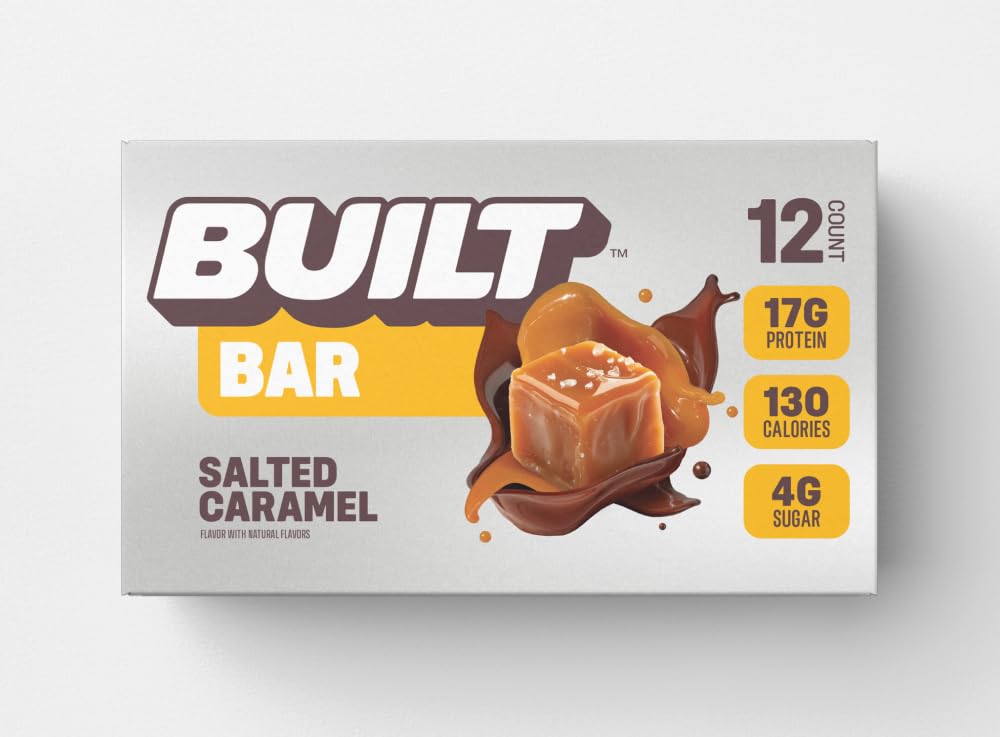 BUILT Bar Salted Caramel: 17g Protein, 130 Calories, On-The-Go Snacks, 12 Count