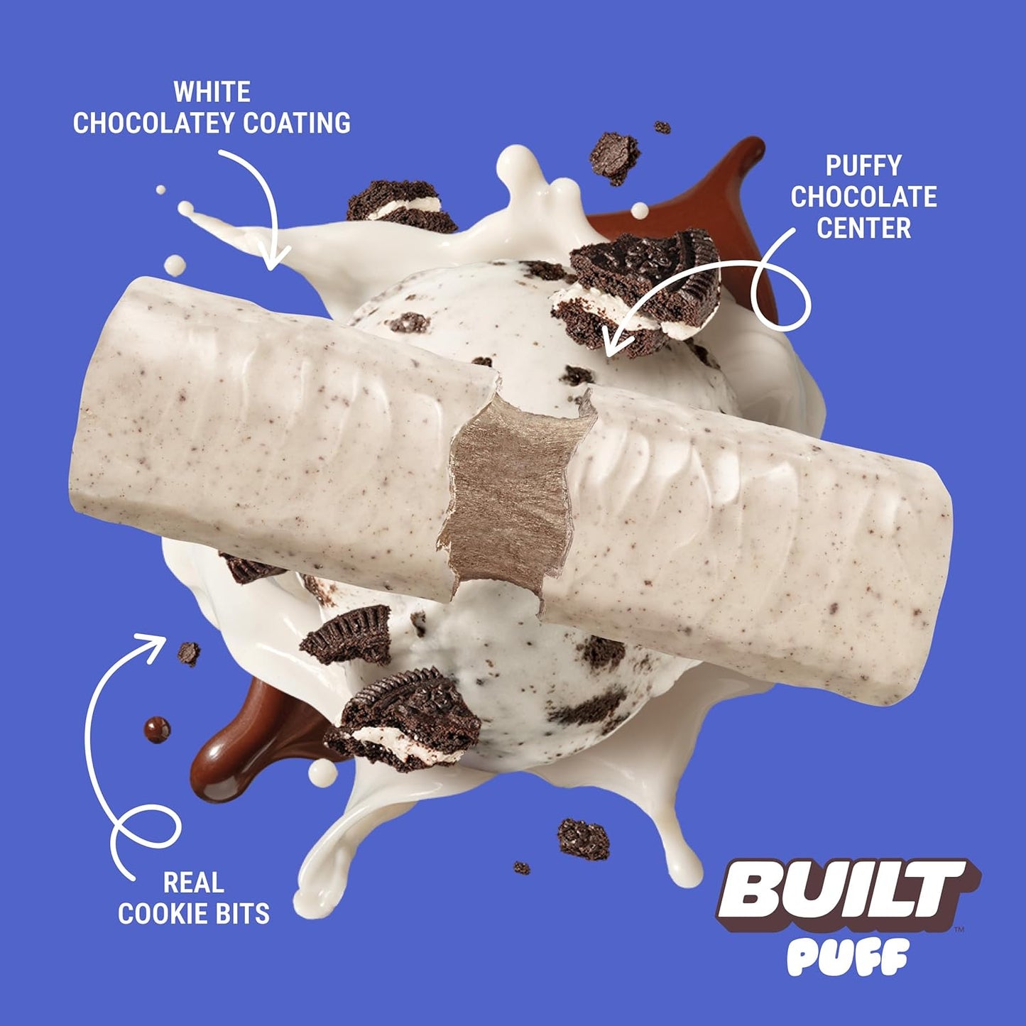 BUILT Puffs Protein Bars, Cookies 'N Cream Puff - 17g Protein, 140 Calories, On-The-Go Snacks - Pack of 12