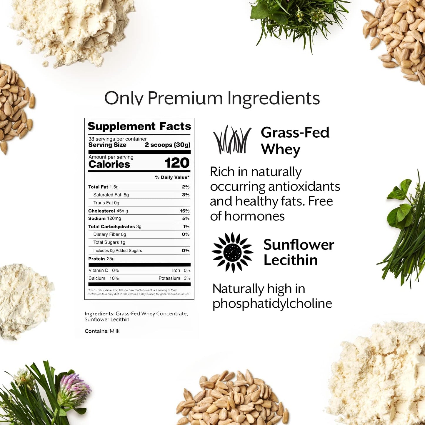Bulk Grass-Fed Unflavored Whey Protein Powder - 5lb - 100% Natural - Post Workout Shakes & Smoothies - Gluten-Free & Keto-Friendly