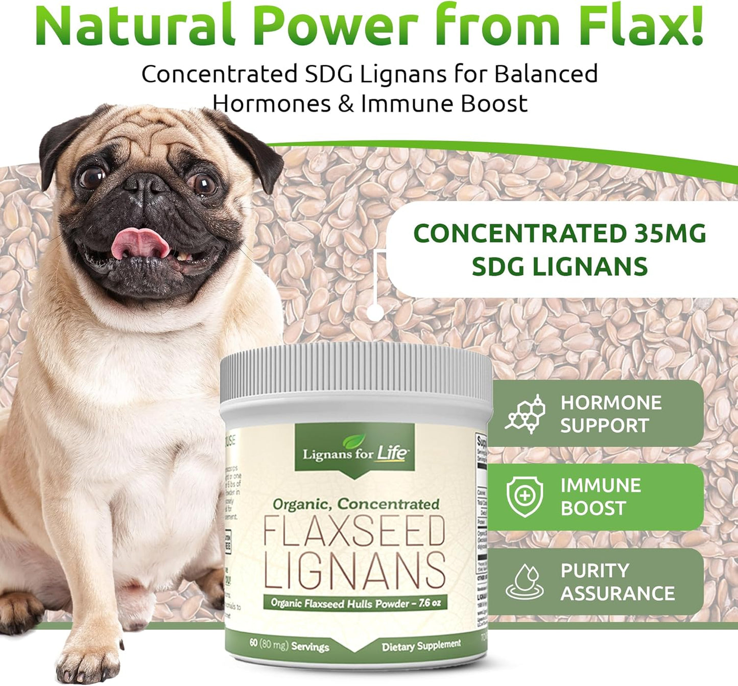 Bulk Ground Flaxseed Powder with Lignans - High Fiber Antioxidants for Healthy Heart, Hair, and Immune System - Omega 3 & 6 Fatty Acids - 60 Servings, 80mg per tab