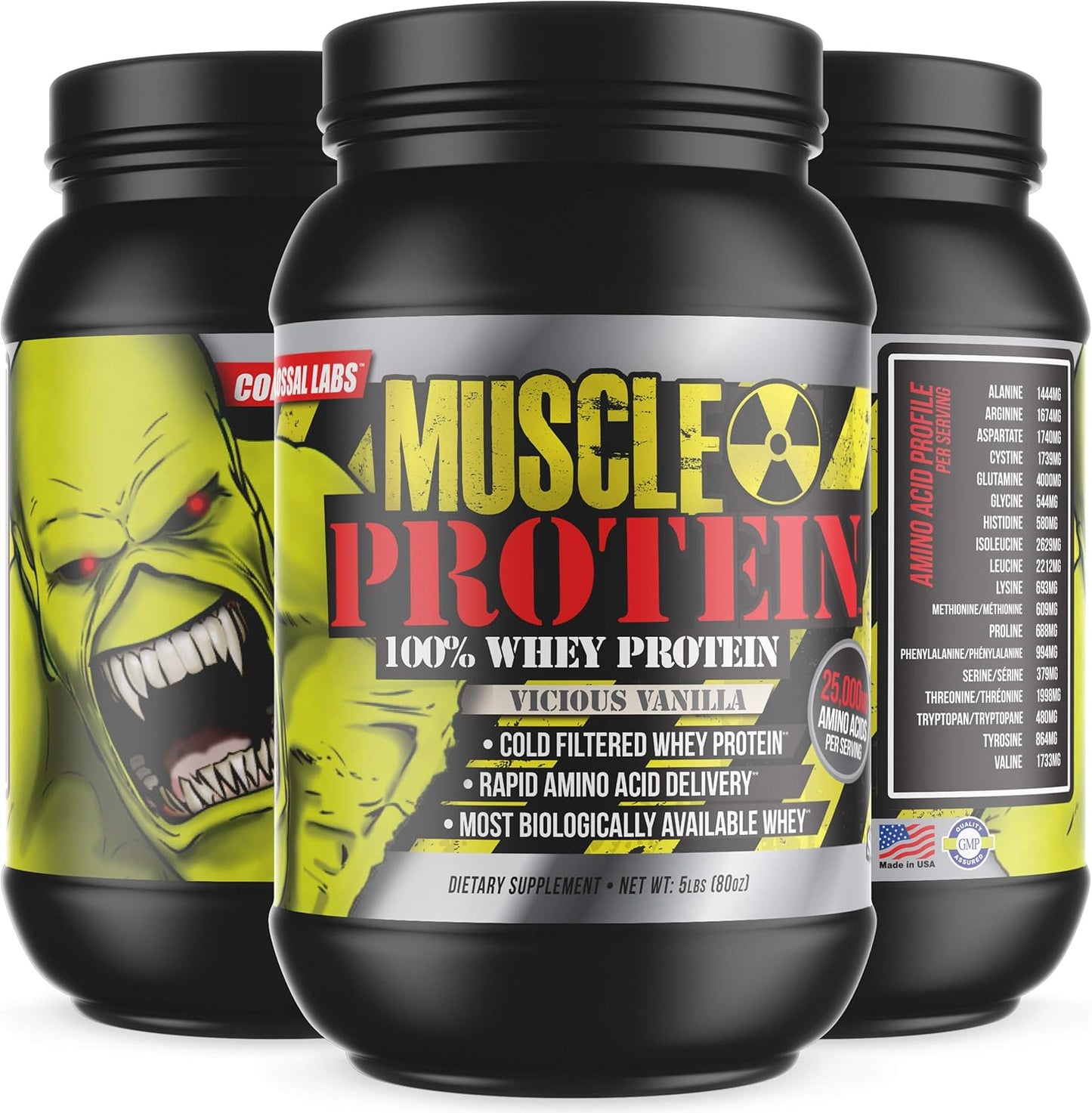 Bulk Pack: COLOSSAL LABS Vanilla Whey Protein Powder - 5 lbs x 2, 25g Protein, Cold Filtered, 6.6g BCAAs, Varying Packaging