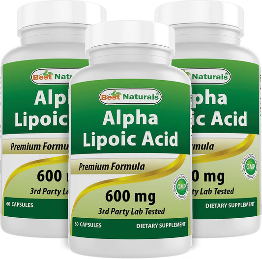 Bulk Pack of 180 Best Naturals Alpha Lipoic Acid 600 mg Capsules - Strong Antioxidant Supplement