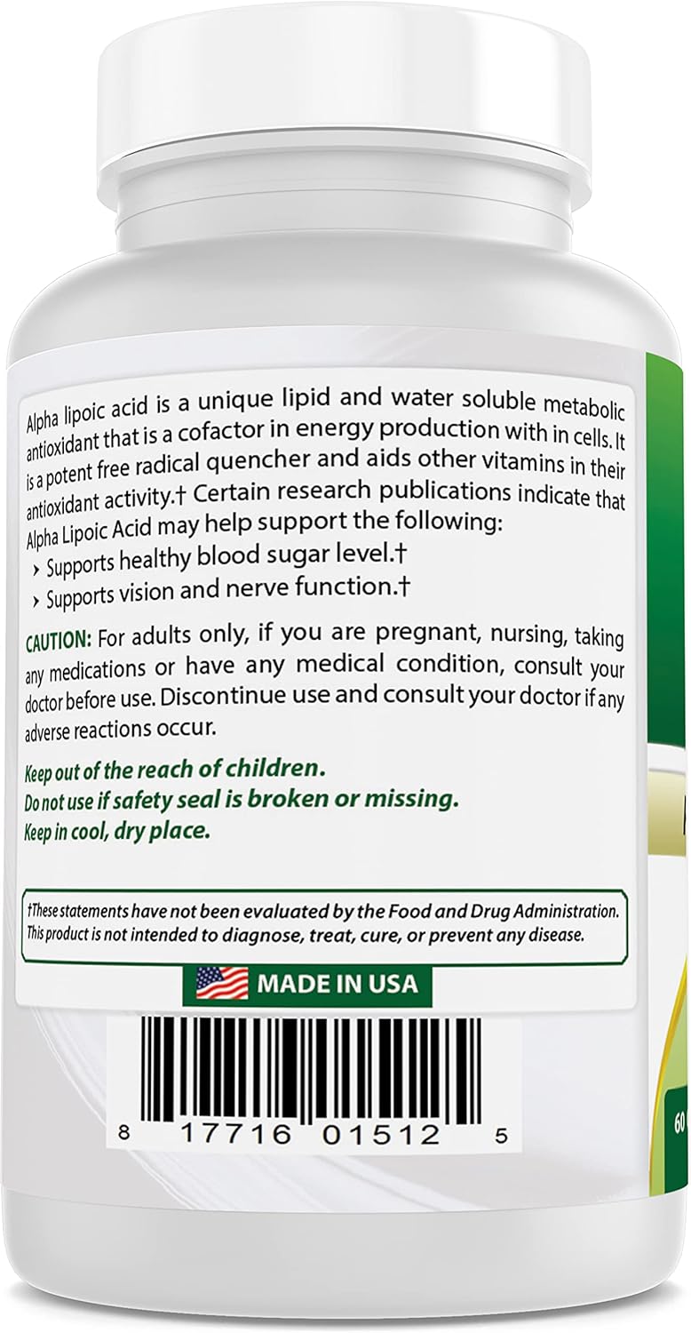 Bulk Pack of 180 Best Naturals Alpha Lipoic Acid 600 mg Capsules - Strong Antioxidant Supplement
