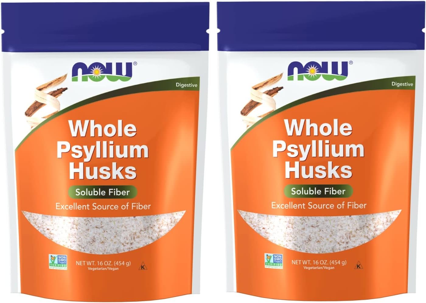 Bulk Pack of 2 - NOW Foods Whole Psyllium Husks 16 Oz for Digestive Health and Weight Management