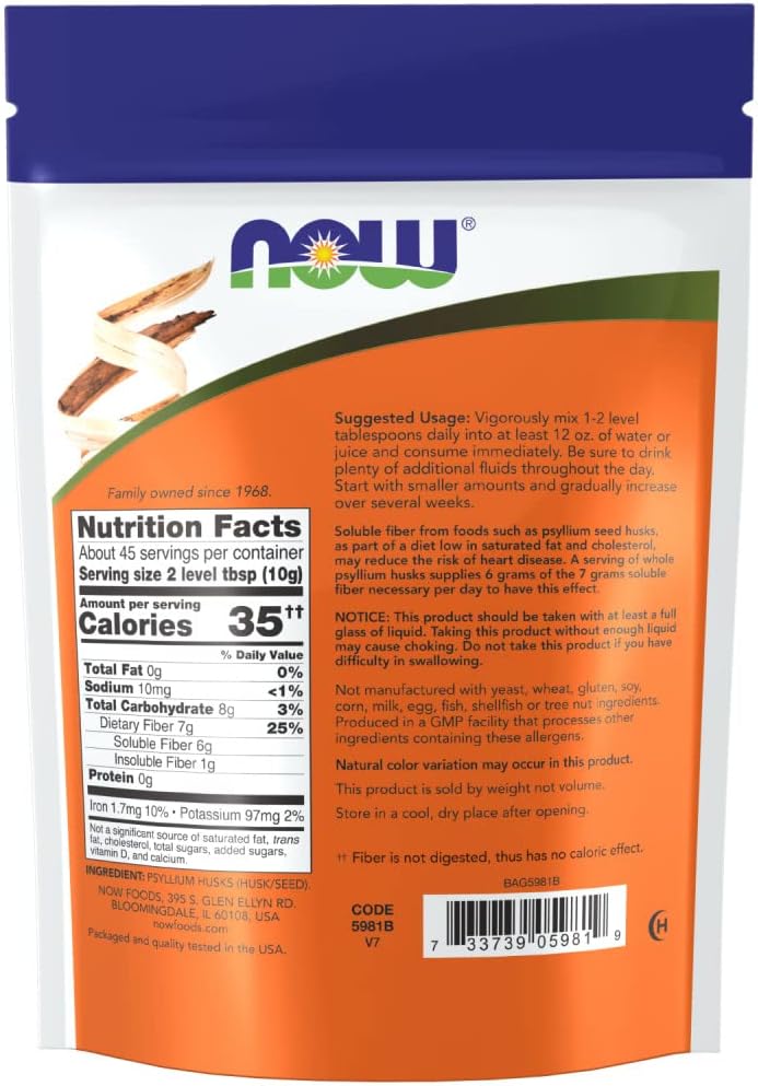 Bulk Pack of 2 - NOW Foods Whole Psyllium Husks 16 Oz for Digestive Health and Weight Management