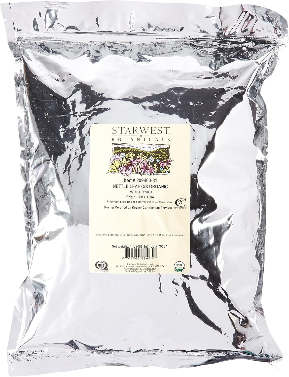 Bulk Pack of 2 Starwest Botanicals Organic Nettle Leaf Tea Loose Cut and Sifted - 1 Pound Each