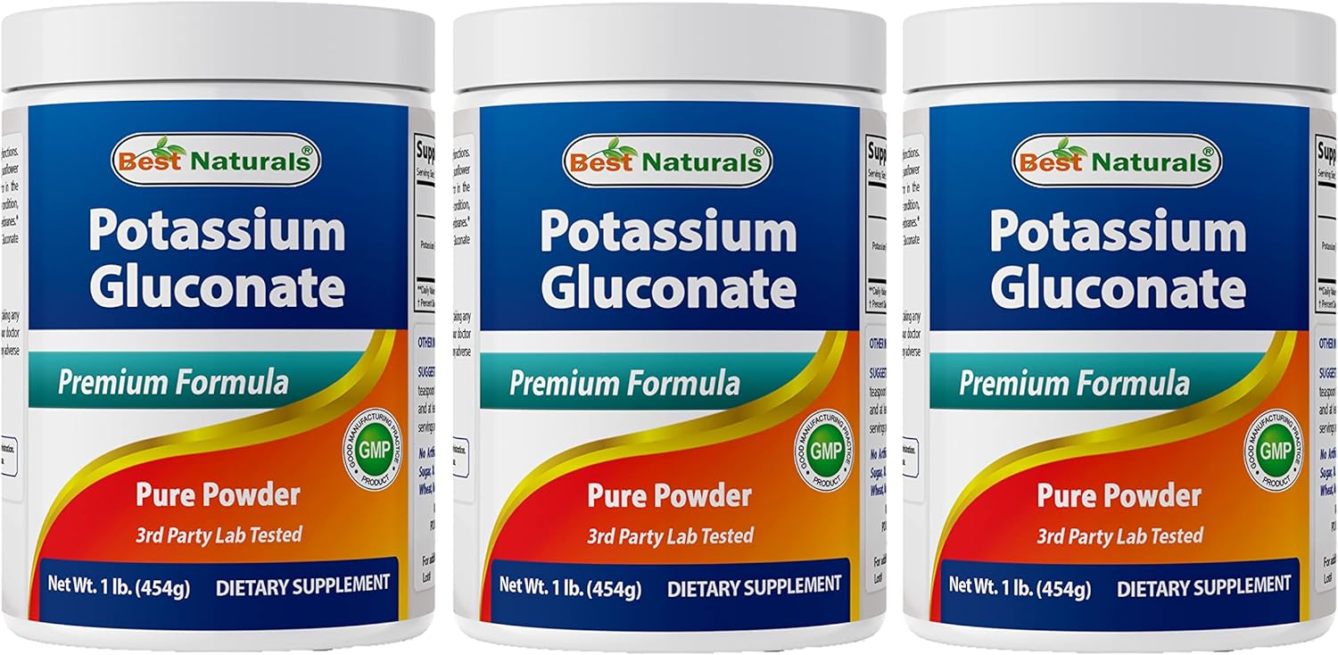 Bulk Pack of 3 - Best Naturals Potassium Gluconate Powder 1lb - Essential Mineral Supplement - BoostGo Australia