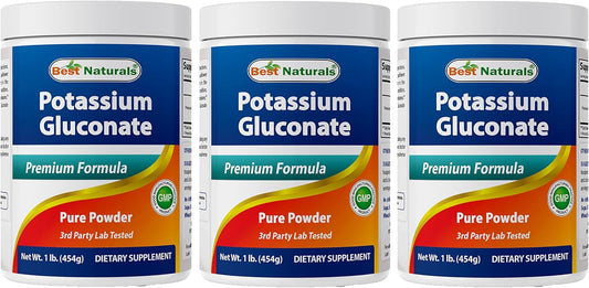 Bulk Pack of 3 - Best Naturals Potassium Gluconate Powder 1lb - Essential Mineral Supplement - BoostGo Australia
